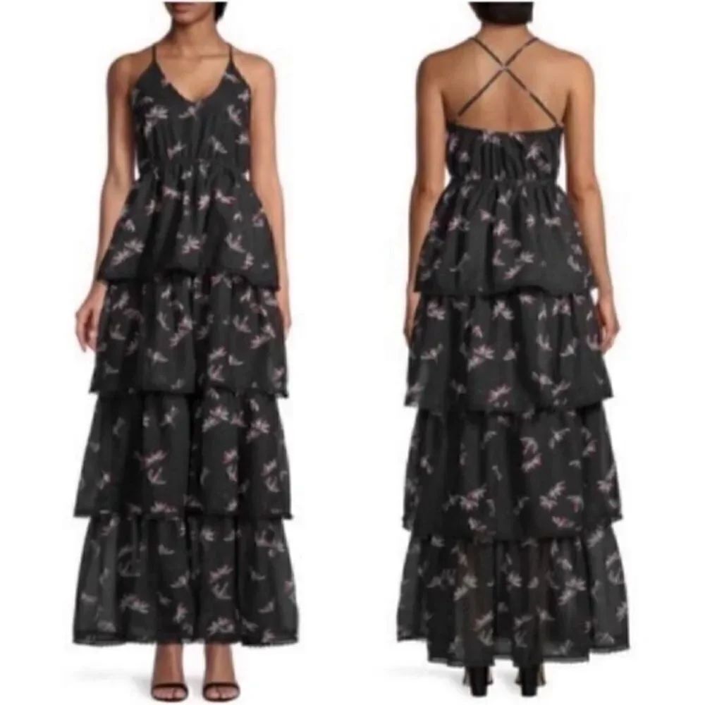 AREA STARS Bianca Floral Tiered Floral Print Maxi
Dress(Size Large)